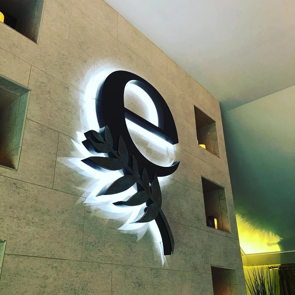 Custom-Made, Top-Quality Metal Signs: Brushed Aluminum Letters with LED Backlighting for Coffee Shop Advertising and Decor