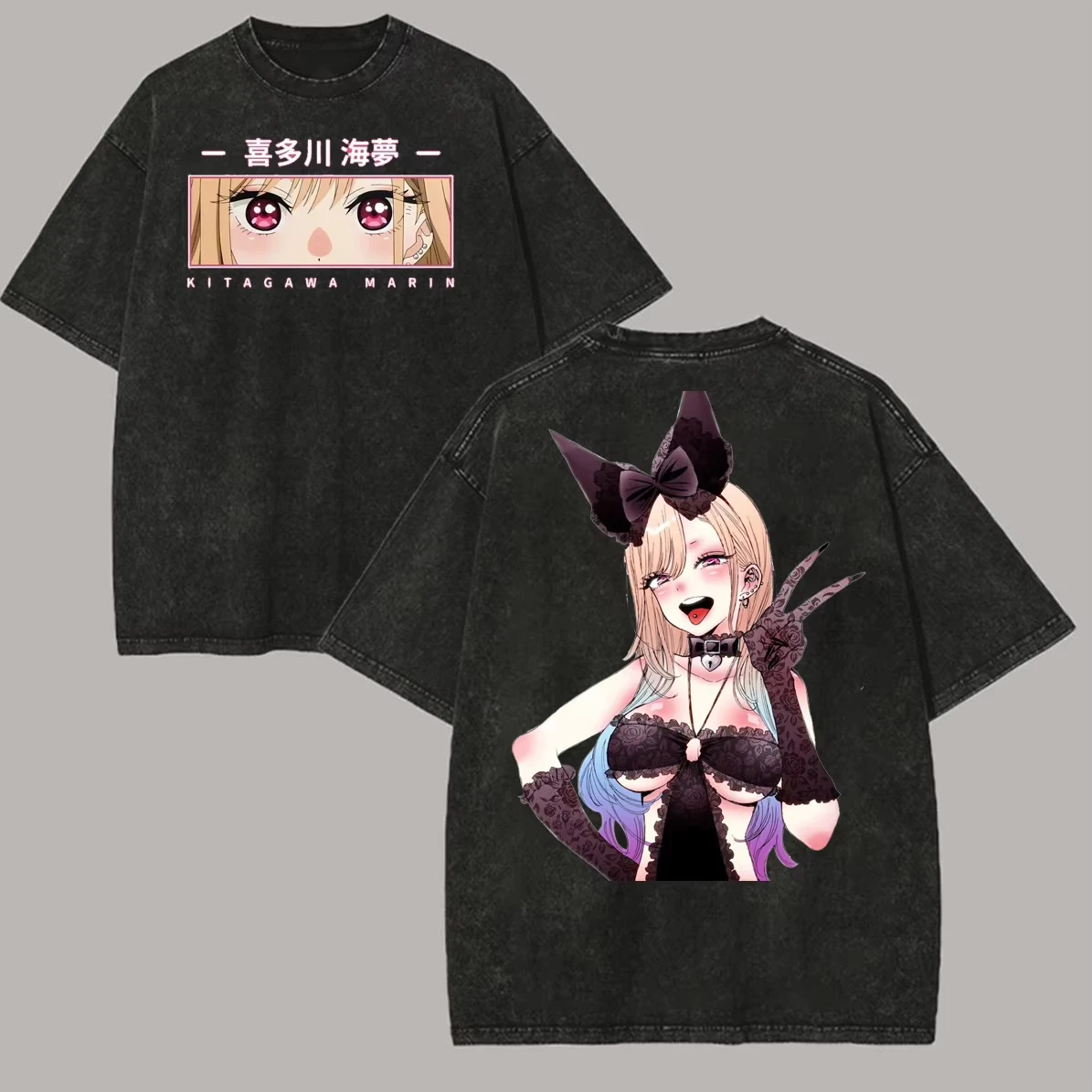 My Dress-Up Darling Marin T-shirt Anime Vintage Washed T Shirt Men Women Clothing Summer Casual Short Sleeve Cotton Tees Clothes