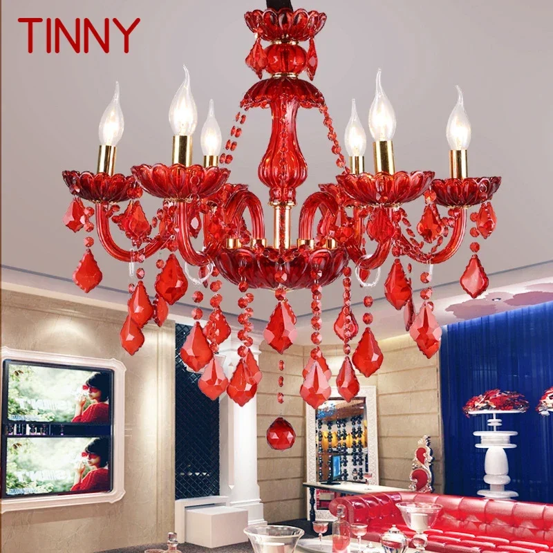 

TINNY European Style Crystal Pendent Lamp Red Candle Lamp Luxurious Living Room Restaurant Bedroom Villa Chandelier