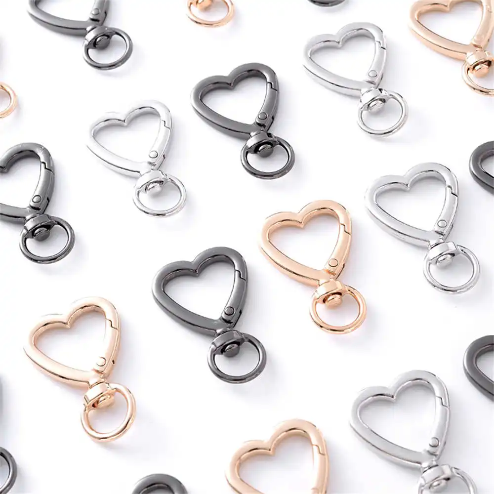 5Pcs Plated Heart Shape Rotation Lobster Alloy Spring Buckle Clasps Key Ring Holder Hook Carabiner for Jewelry Making Key Chains