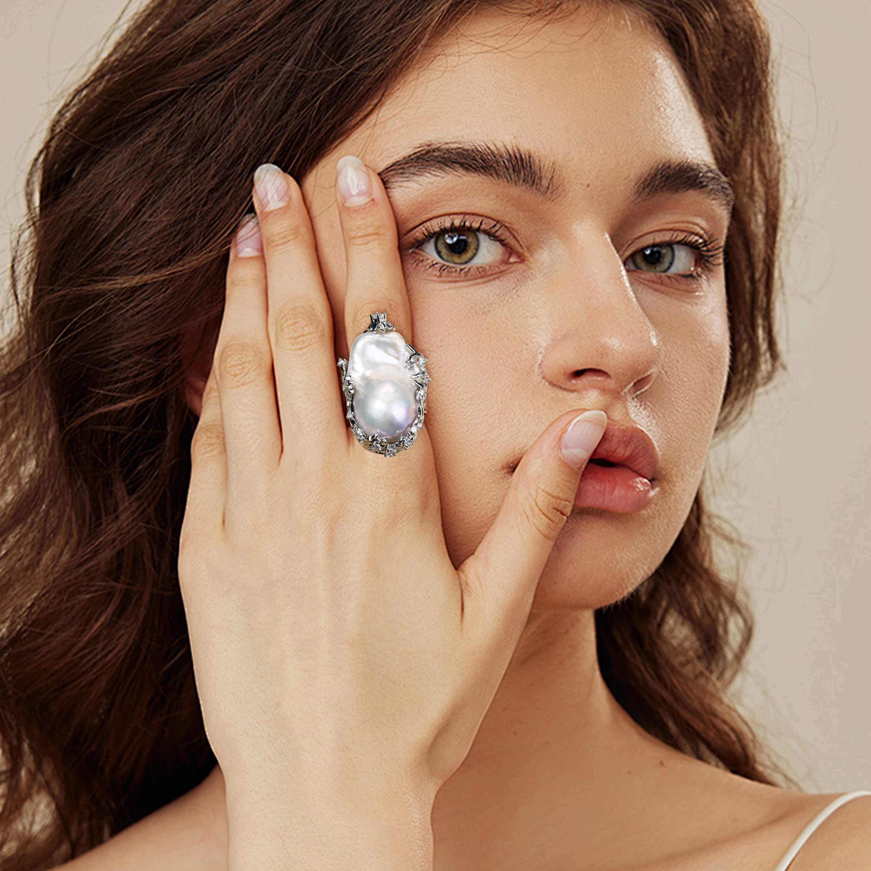 Natürlicher Barock-Perlenring Verstellbar Warme Töne Transparente Farbenfrohe Unregelmäßige Süßwasserperlen Damen-Modeschmuck – Detail 7
