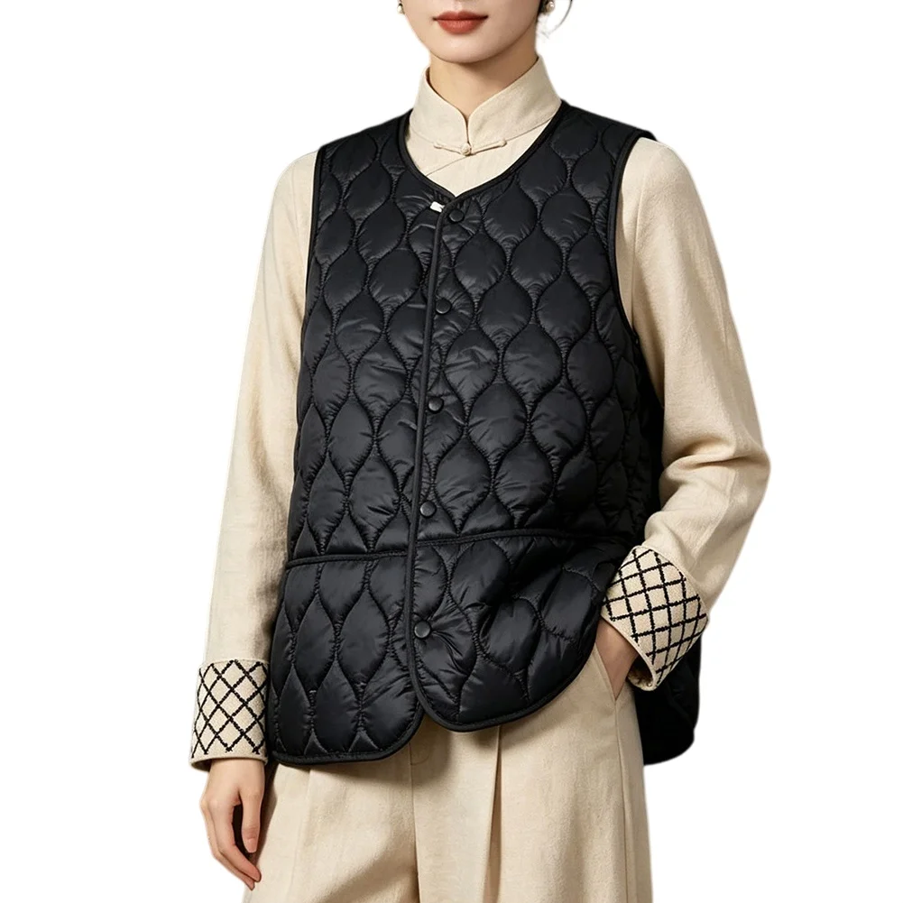 Women Solid Color Wavy Pattern Vest Lightweight Cotton Fabric Collar for Summer Vacation Beach and Outdoor Use