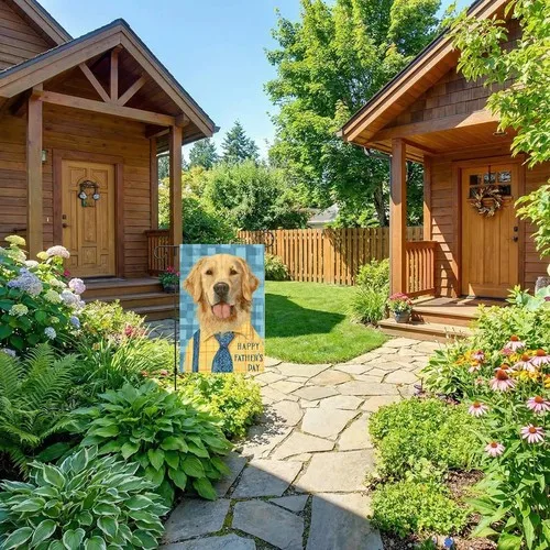 Happy Father's Day! Bow tie Golden Retriever garden flag, 12x18 XXQ
