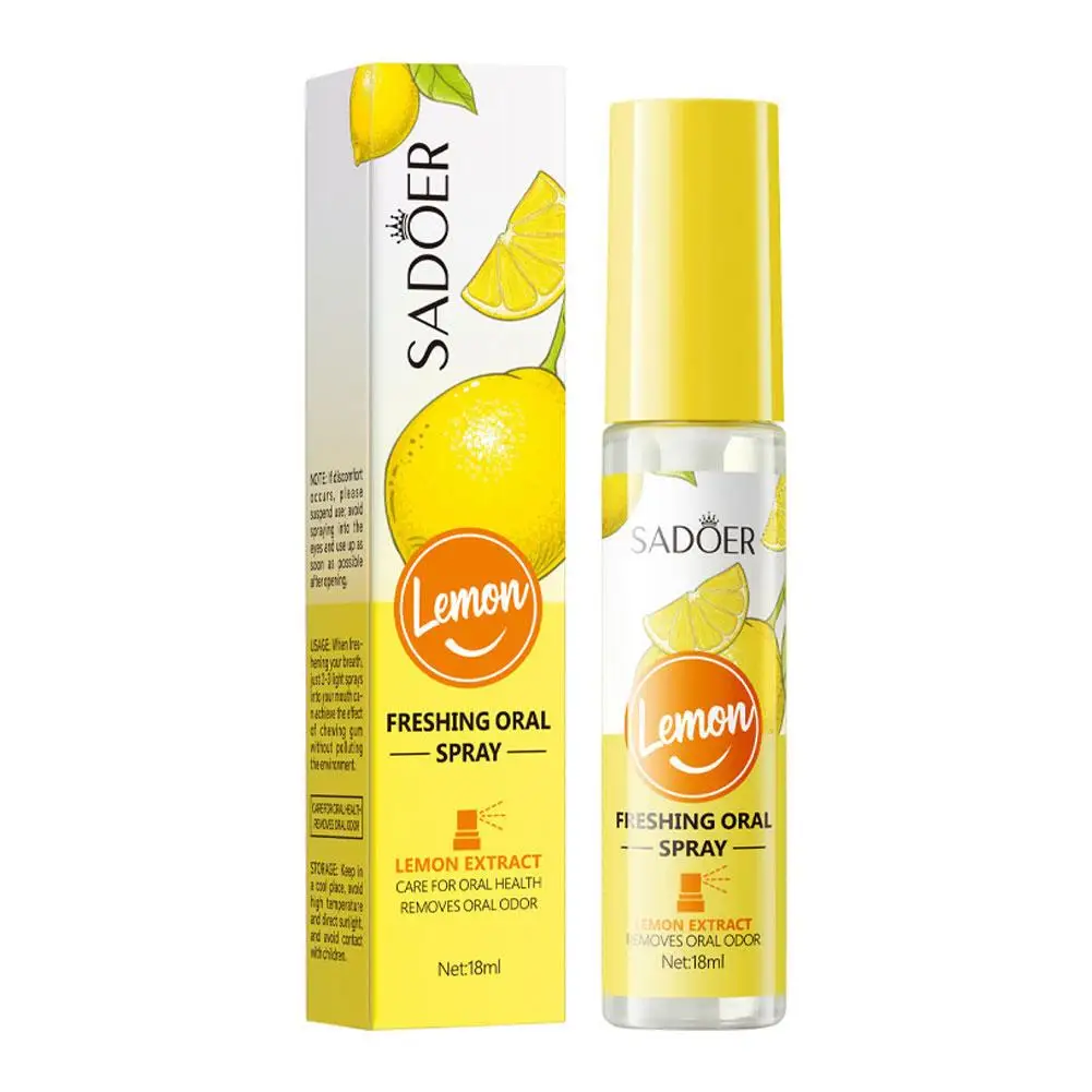 18ML deodorante Spray limone menta pesche sapore bocca Spray artefatto pulizia respiro Spray maschio bacio portatile Fema B2Y8