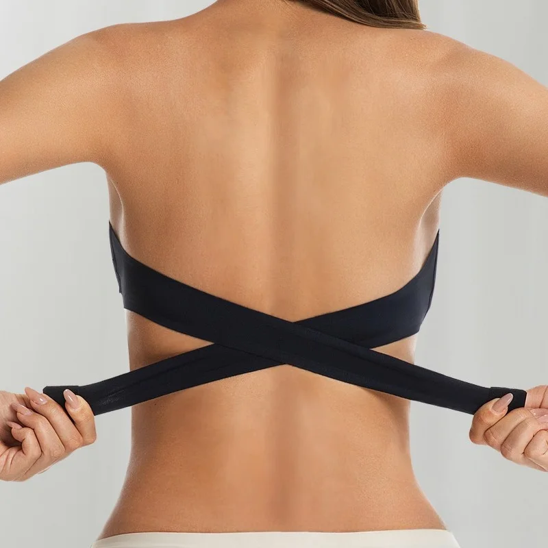 Female Removable Padded Soft Ice Silk Traceless Brasseries Wire Free Side Buckle Bra For Women Invisible Strapless Push Up Bras