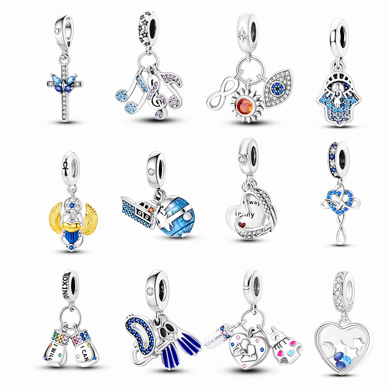 925 Sterling Silver Star Moon Knuckles Cross Notes Fit Original  Bracelet Charm Beads Necklace Diy Female Jewelry