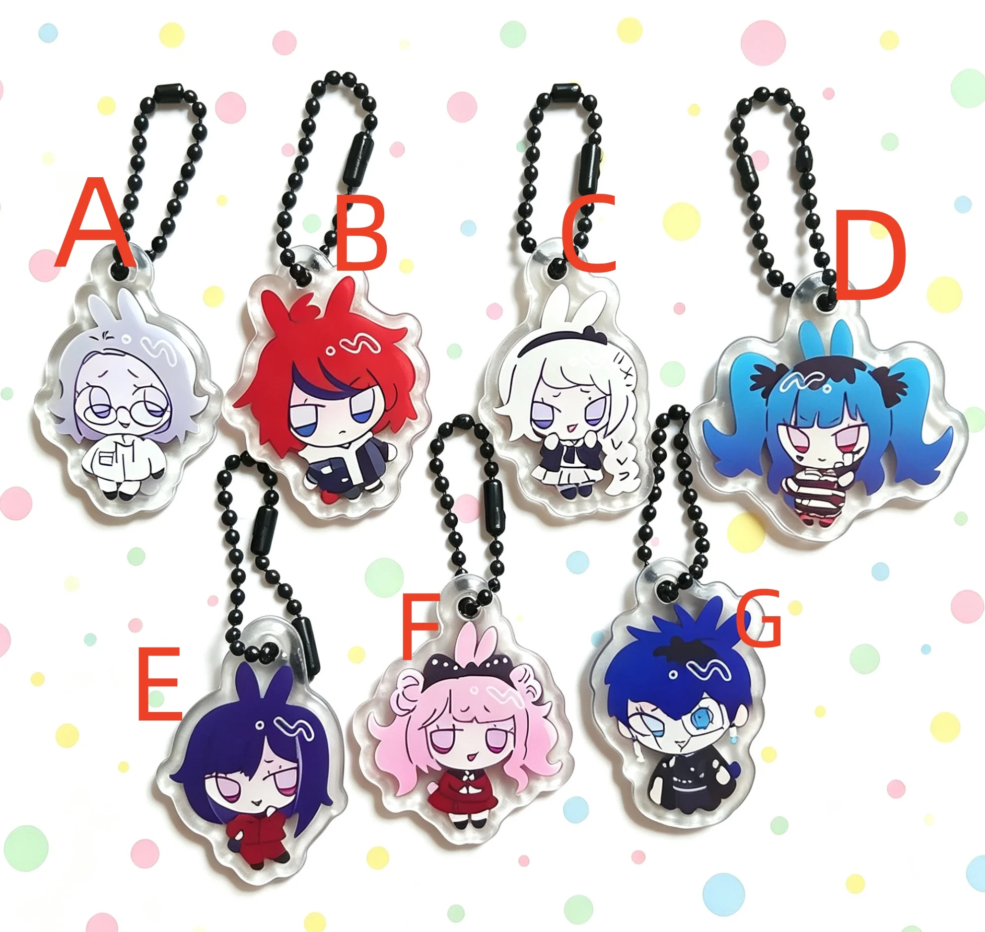 Kawaii Q‑Version Cartoon Mini Acrylic Keyring Black Ball Chain Bag Pendant The Hundred Line Last Defense Academy Charm