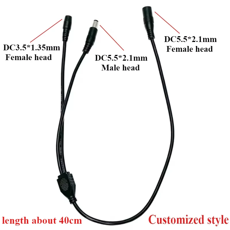

2 way DC Power adapter Cable 5.5mmx2.1mm 1 Female to 5.5*2.1mm 1 Male and 3.5*1.35mm 1 female Y Splitter connector Plug extensio