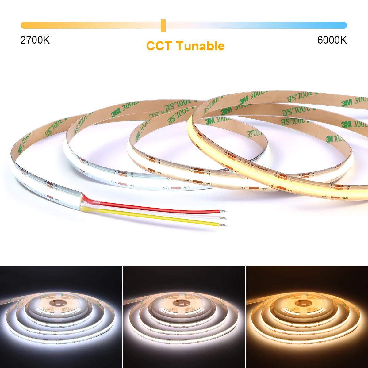 2700K-6500K CCT LED Strip Light 608LEDs/M ściemnialna wstążka kolba taśma LED szafka do pokoju wystrój samochodu kuchenna oświetlenie LED 1m 2m 3m 5m