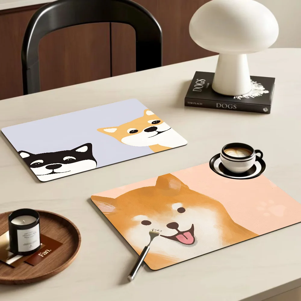 Shiba Inu Quick Drying Dish Mat Printed Kitchen Tableware Coffee Draining Pad Dinnerware Cup Bottle Placemat