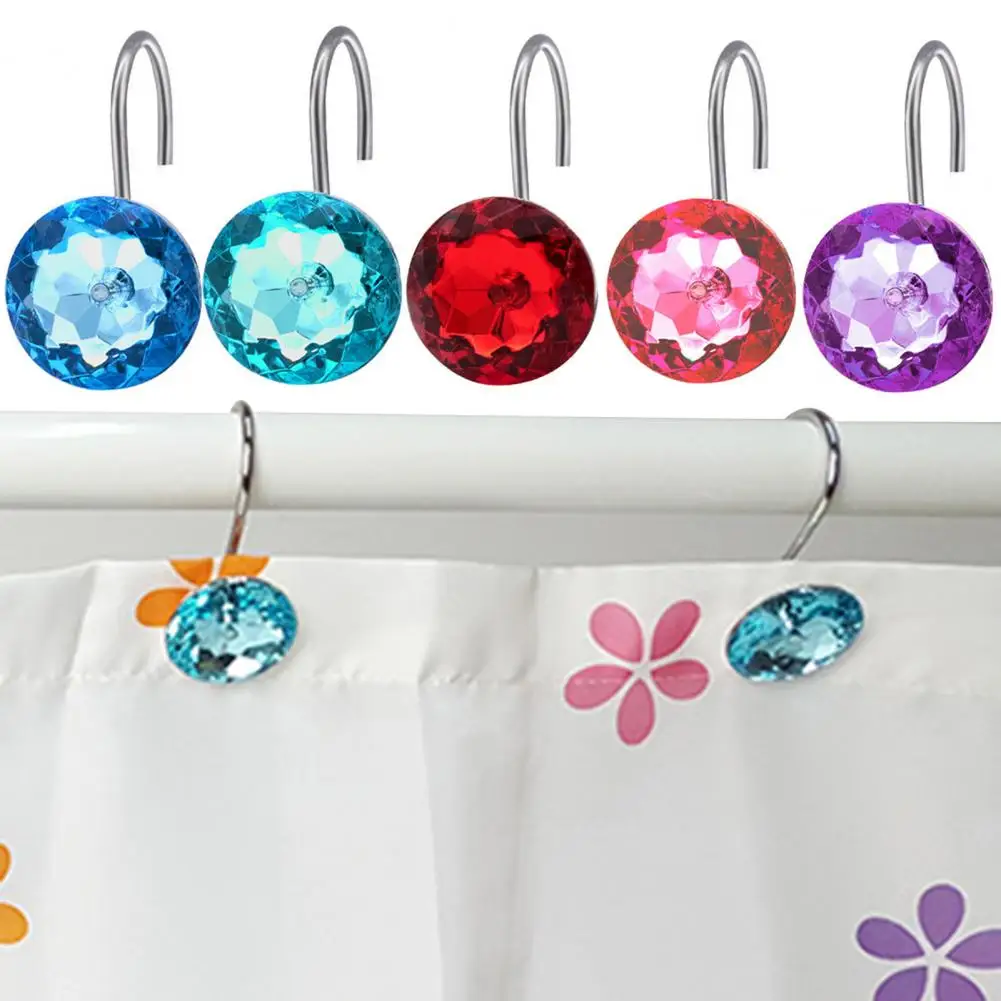 

12Pcs Acrylic Rhinestone Curtain Hook Shower Rod Bathroom Curtain Hanging Buckles Decorative Window Curtain Hanger Accessories