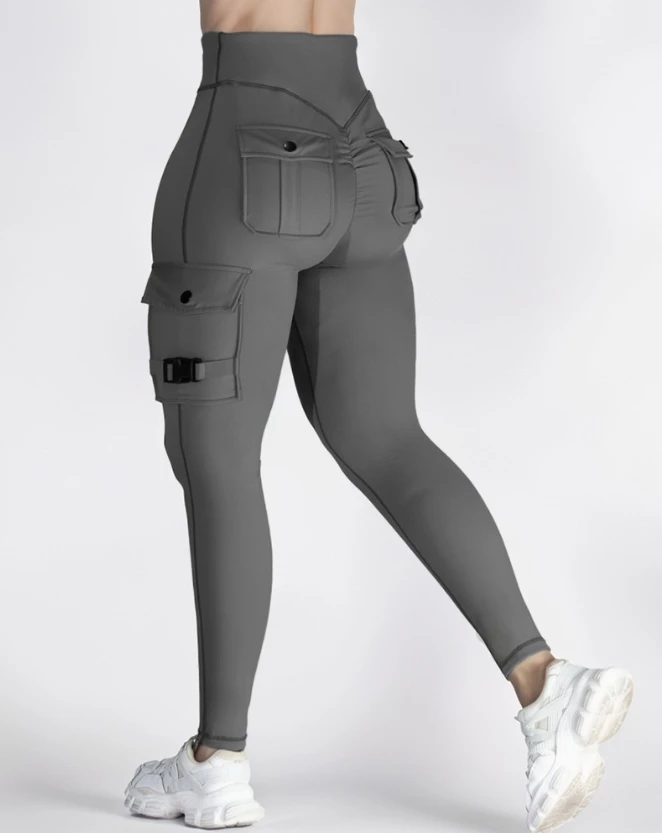 Hip feminino levantamento esporte leggings, calças de cintura alta, calça de ioga slim fit, moletom apertado, fivela bolso design