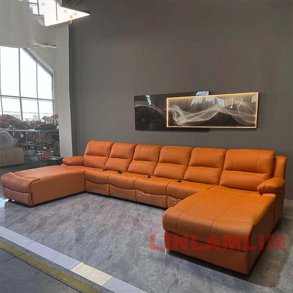 أريكة كرسي فاخرة كبيرة الحجم مع صالة تشيس - جلوس مسرح كهربائي منزلي، جلد طبيعي - لغرفة السينما #2