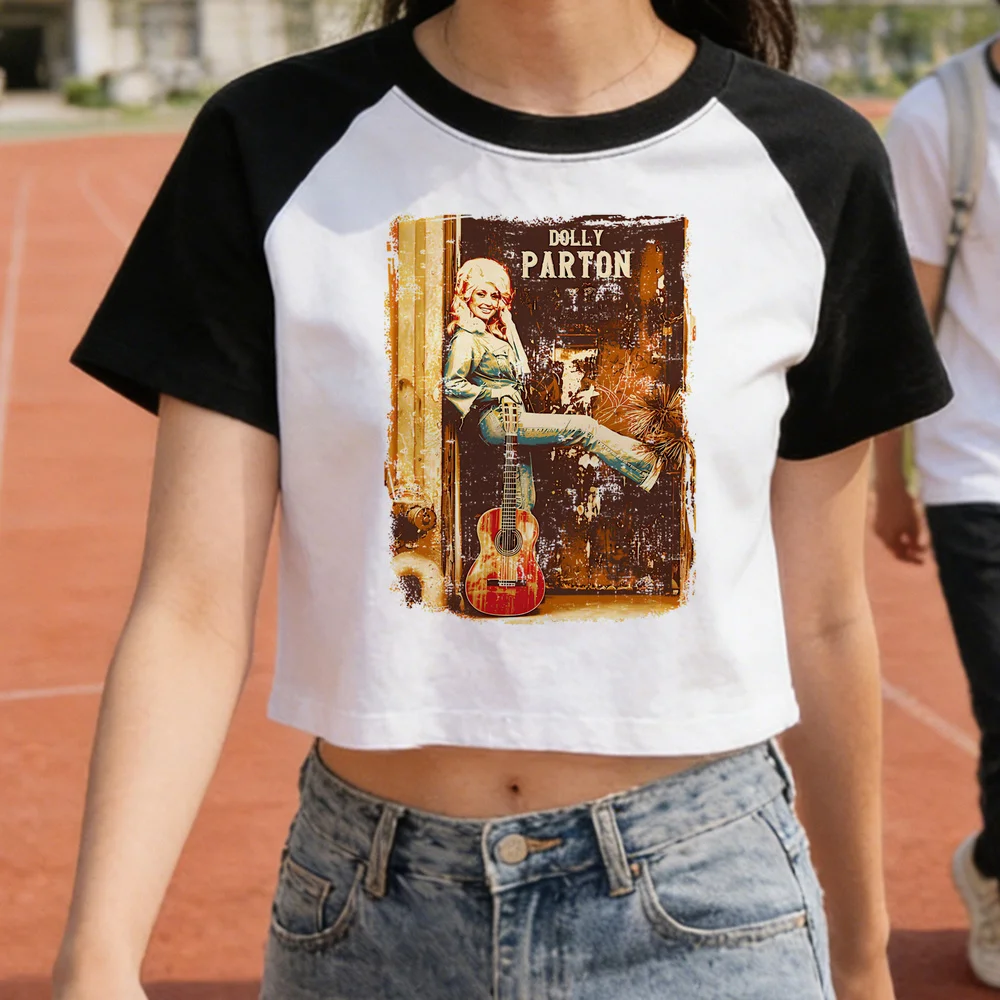 Dolly Parton cropped top female dollette alternative  streetwear cute t-shirt grunge japanese 2000s jojifuku summer