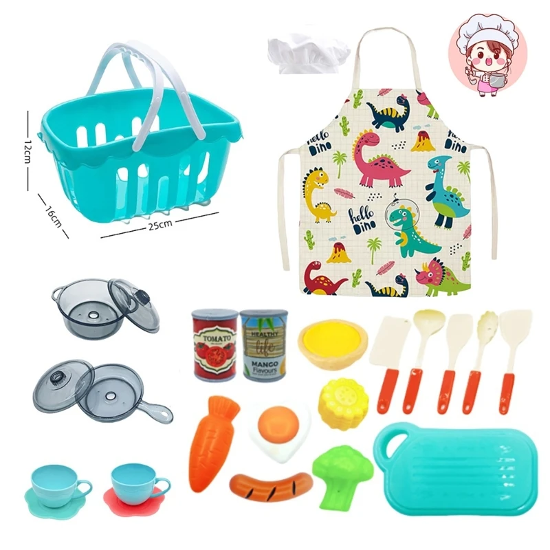 Juego cocina para niños, comida y utensilios plástico resistente, juguete, accesorio portátil para juego imaginativo