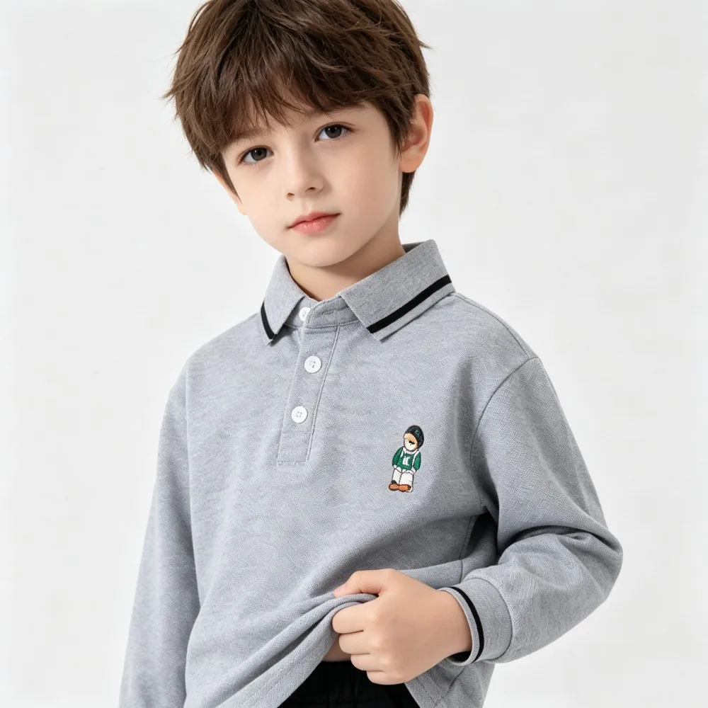 Boys Clothes Spring Autumn Kids Polo Shirts 2026 Children's Tops White Navy Blue Grey Polos Cotton Collar Shirts 2 3 4 5 6 Years