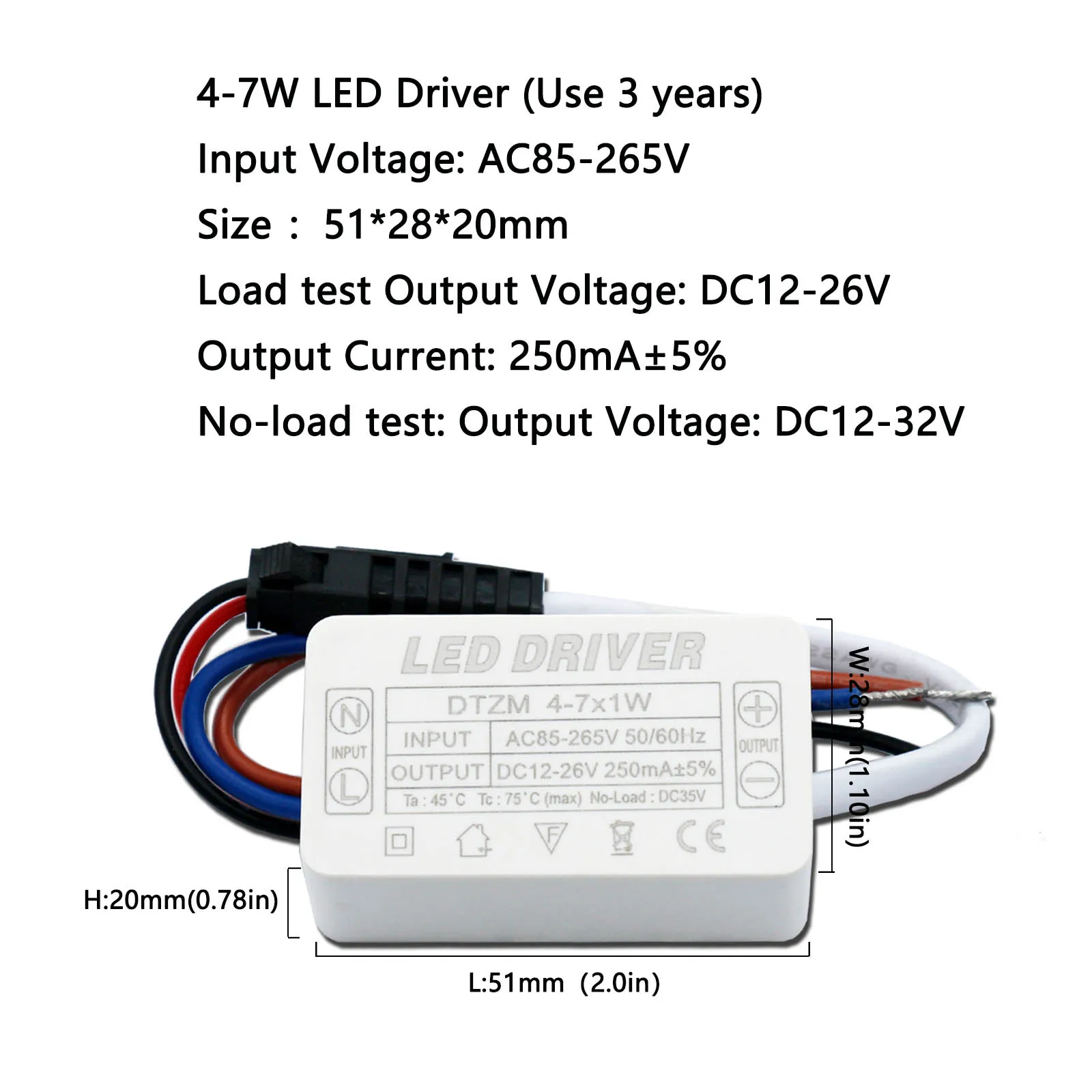 LED Driver Constant Current 250mA Light Transformer 4W 5W 6W 7W DC12-26V For Panel Light Chandelier Light