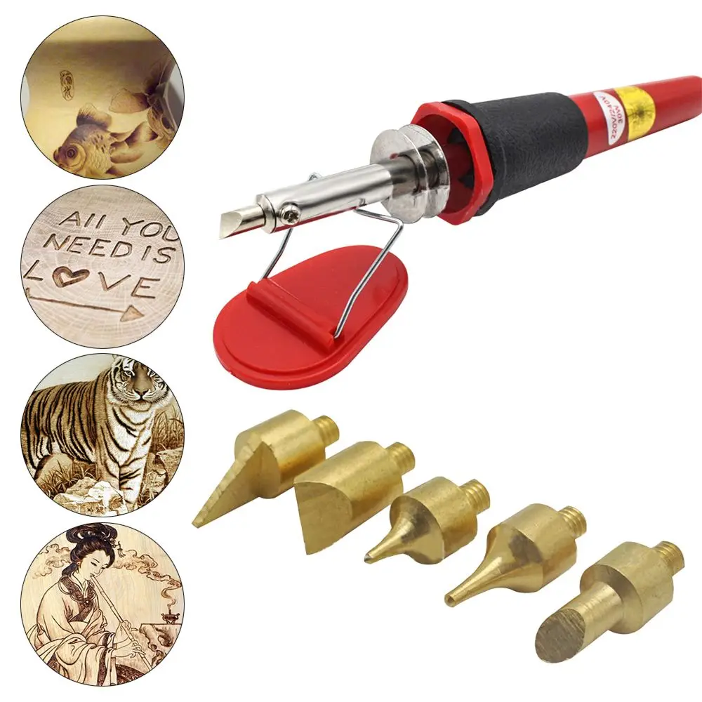 Adjustable Temperature Embossing Woodworking Soldering Iron Head Set Stencil Wood Burning Pen Kit Pyrography Marking