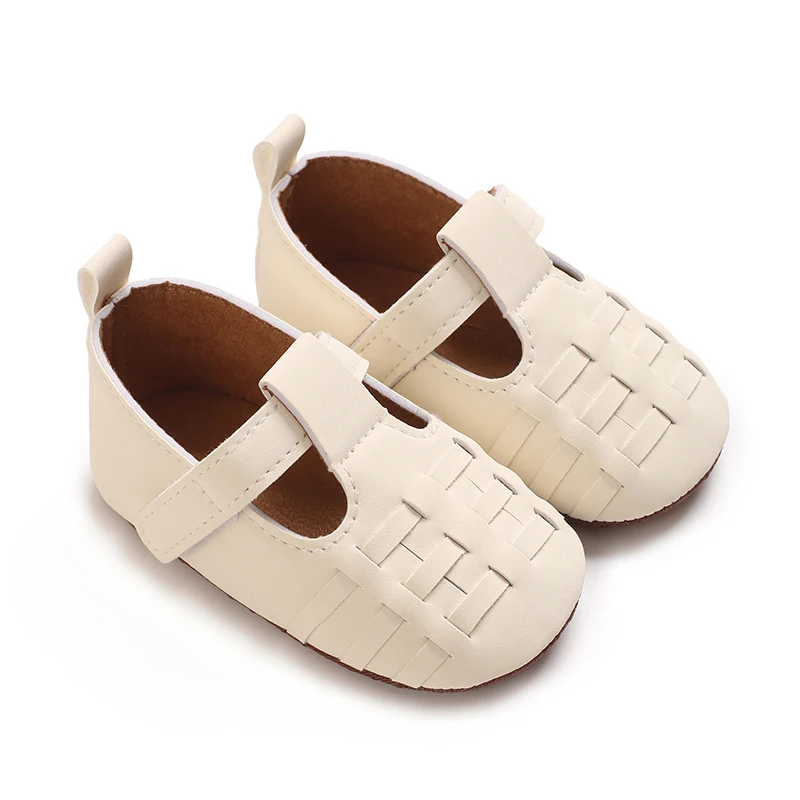 Solid color woven princess shoes 0-18M baby girl shoes baby spring and autumn soft soled single shoes baby walking shoes