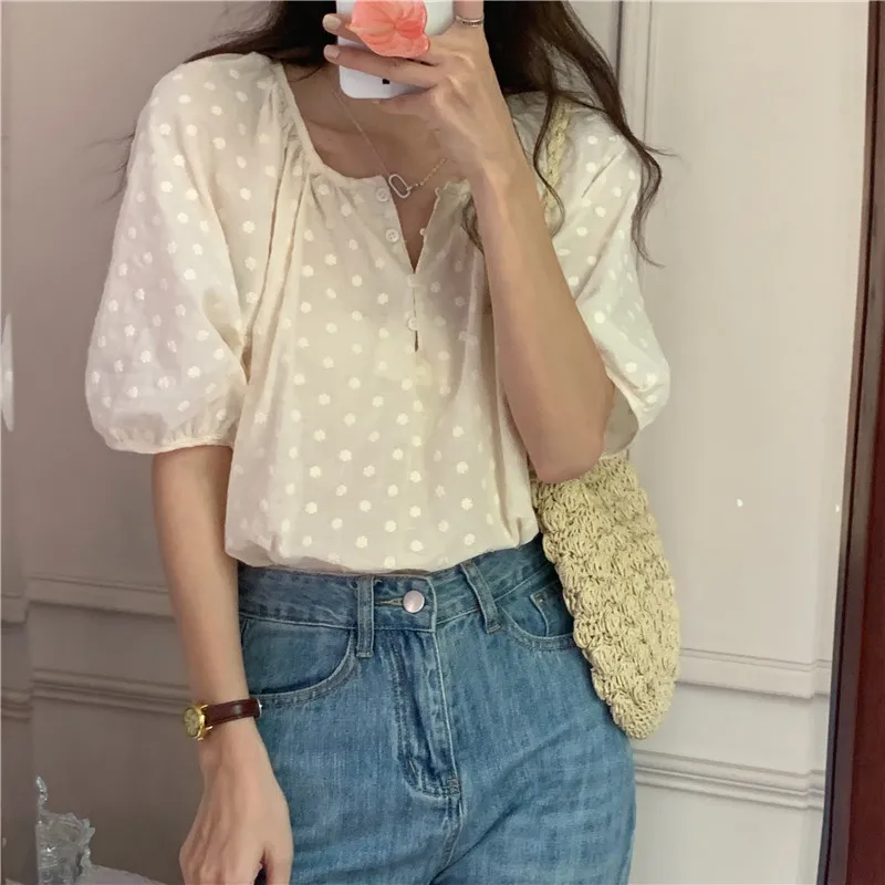 New Summer Vintage Print Female Oversize Tops Womens Shirt Short Sleeve Girls Blouse Summer New Women Blouses Femme Blusas