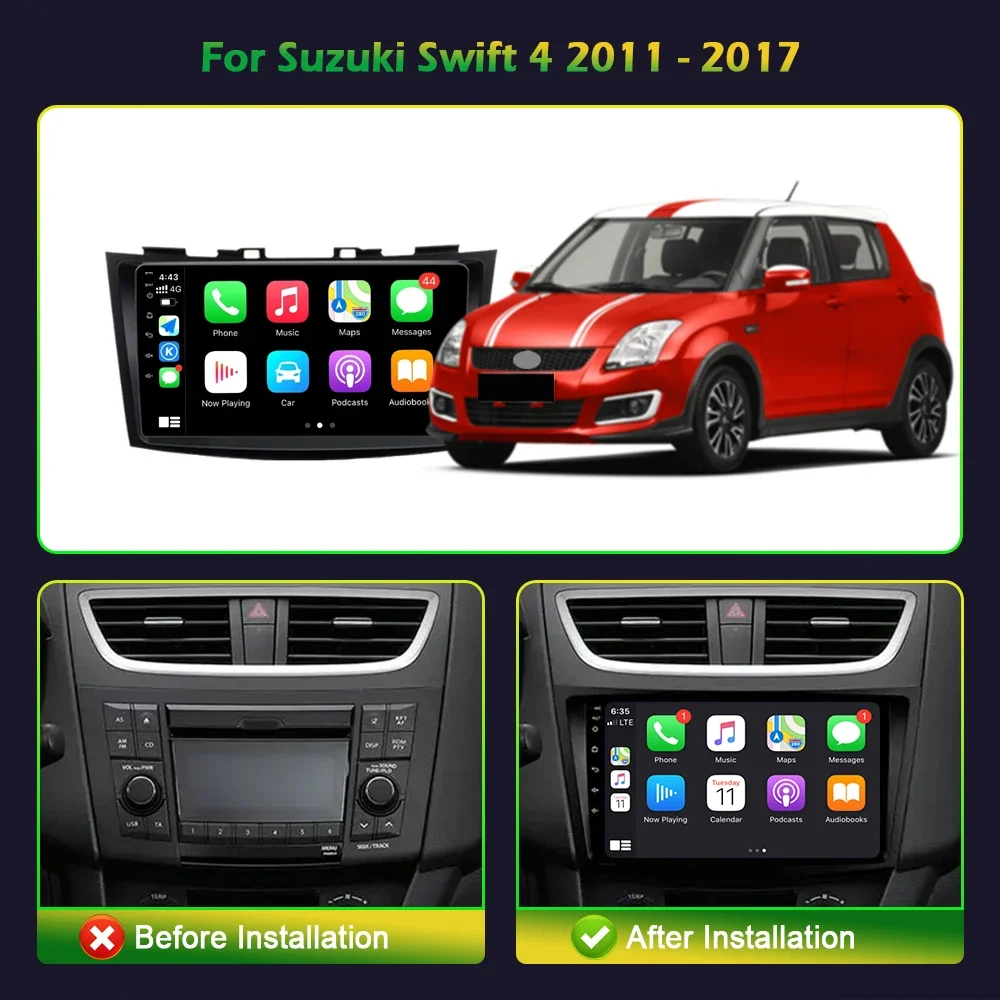 Android 14 For Suzuki Swift 4 2011-2017 Wireless Carplay Stereo Car Radio Multimedia Navigation 2DIN GPS 4G Head Unit Universal