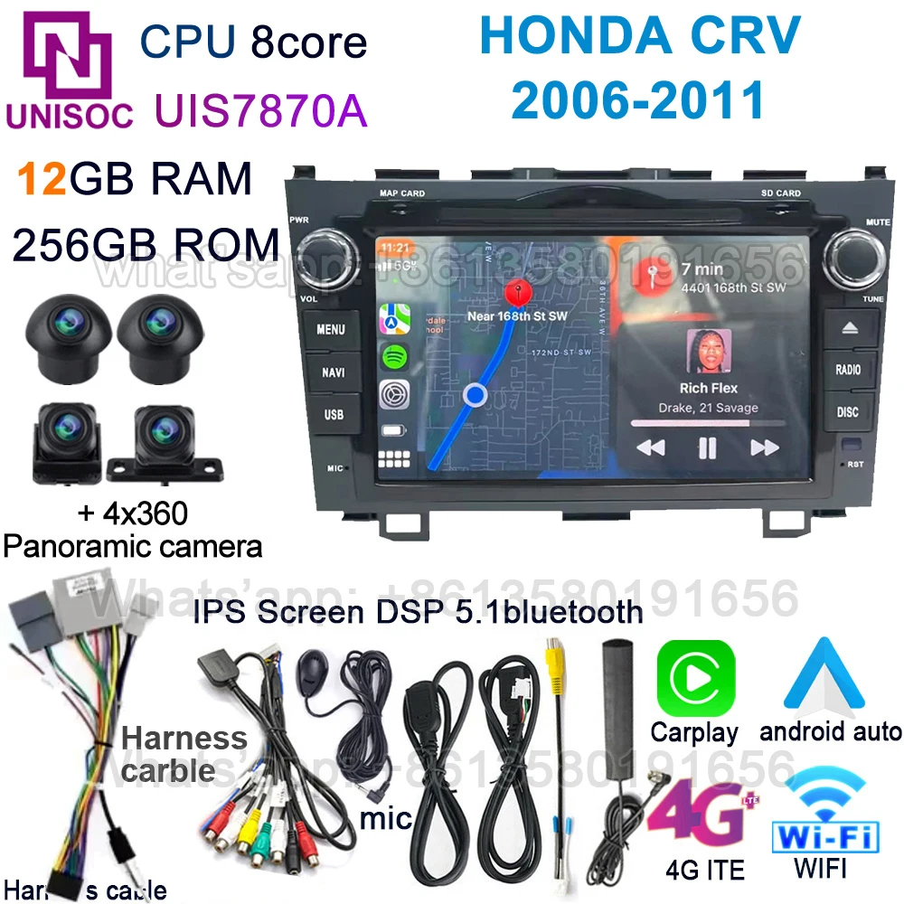 For Honda 2006 2007 2008 2009 2010 2011 2012 CR-V 3 RE CRV Carplay Android Auto Car Radio Multimedia Player GPS Navi Head Unit