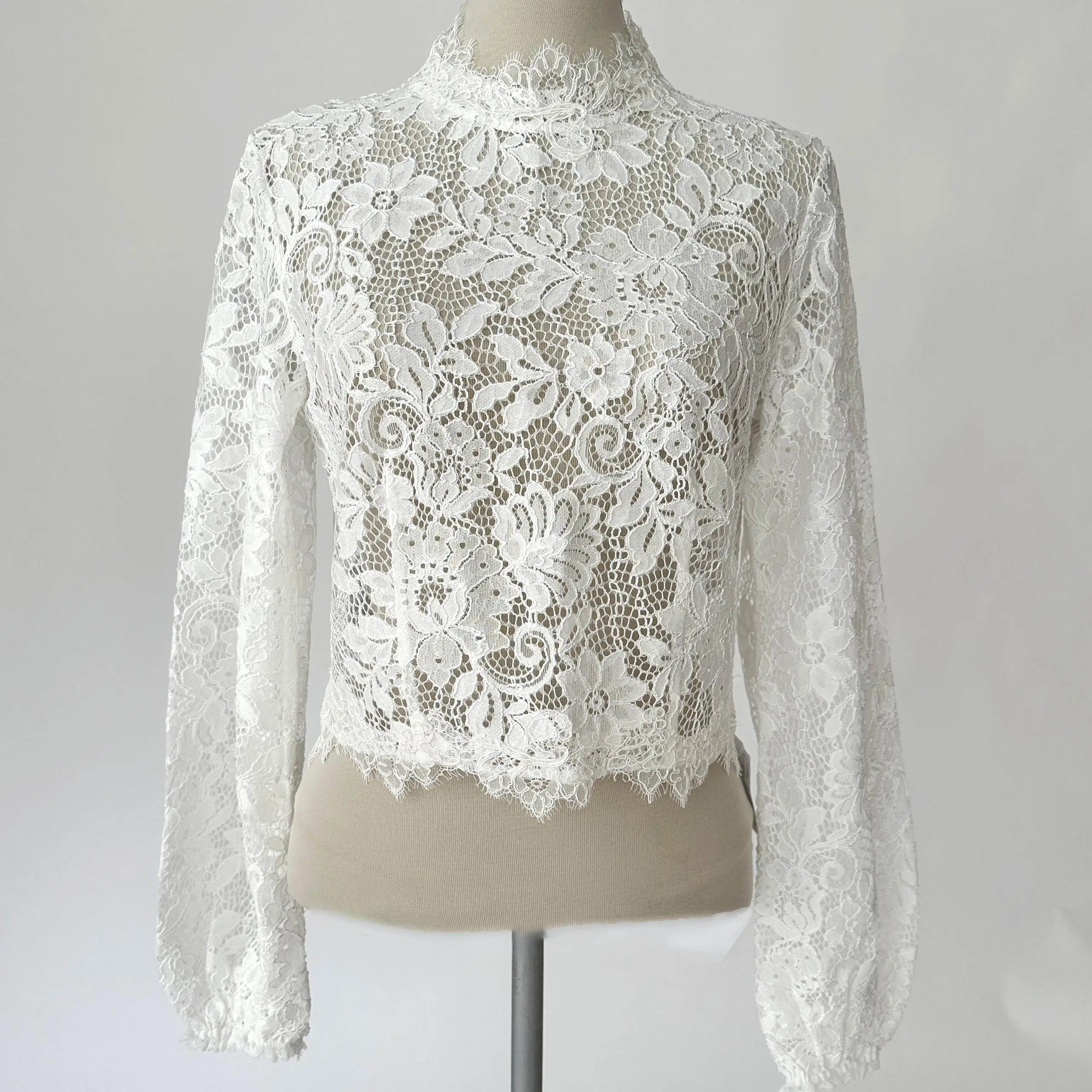 Classic Appliques Lace O Neck Shawl  Long Sleeve Zipper Bride Jackets For Strapless Bridal Dress Wedding Accessories Custom Made