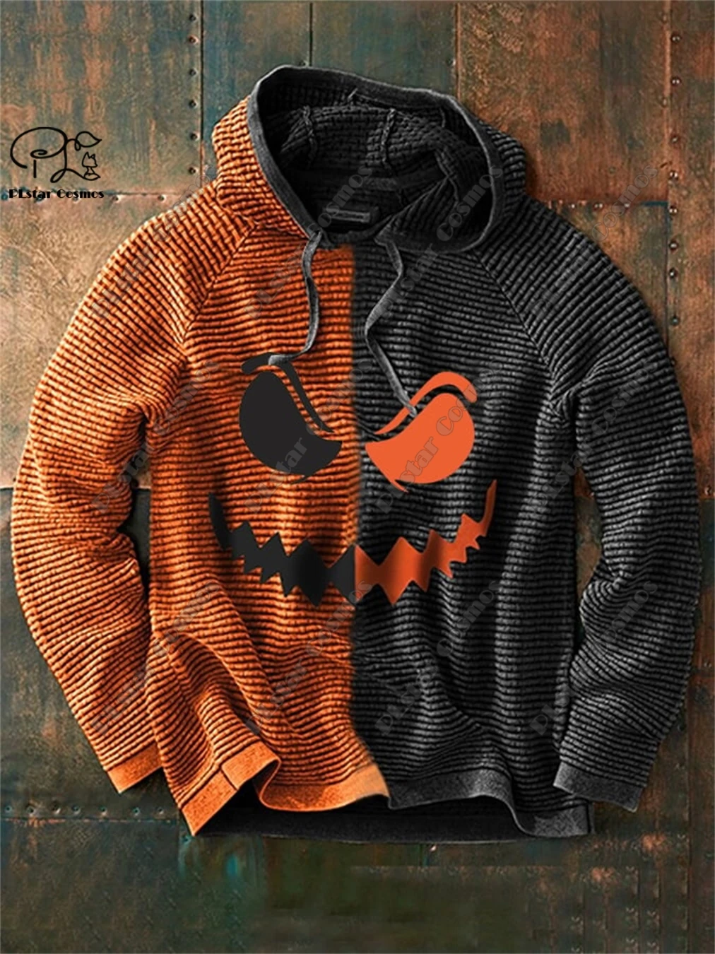 3D Printed Half & Half Pumpkin Halloween Pattern Casual Sweater Raglan Sleeve Hoodie Women Men Universal Fashion Fun Hoodie