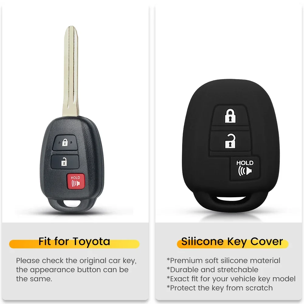 Dandkey 3 Buttons Rubber Silicone Car Key Cover Fob Remote Control Key Case Protector Shell For Toyota Reiz Corolla Camry RAV