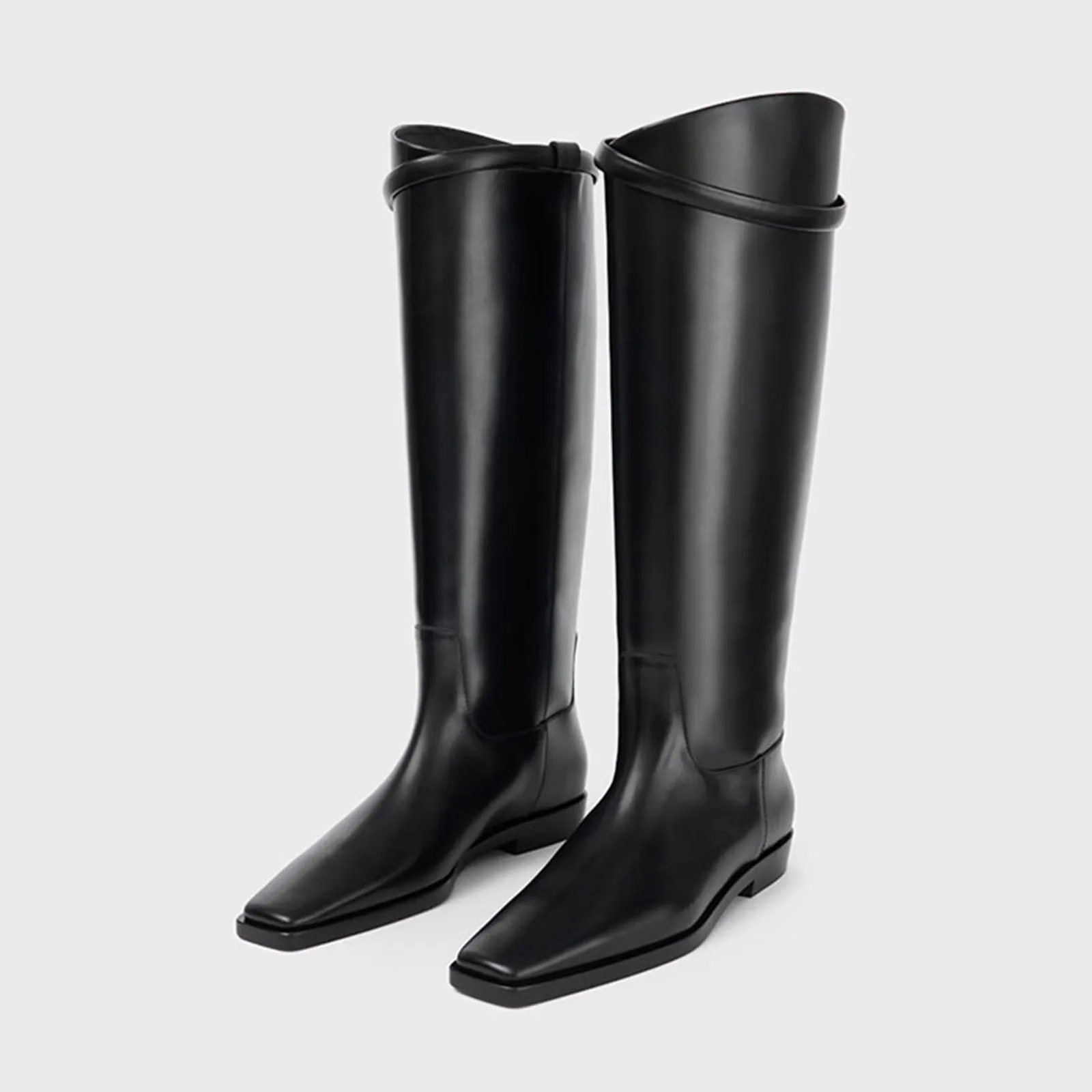 Arden Furtado 2025 Autumn Winter Women\'s Cowhide square heel Knee high boots Square toe Slip-on Riding boots Large size boots