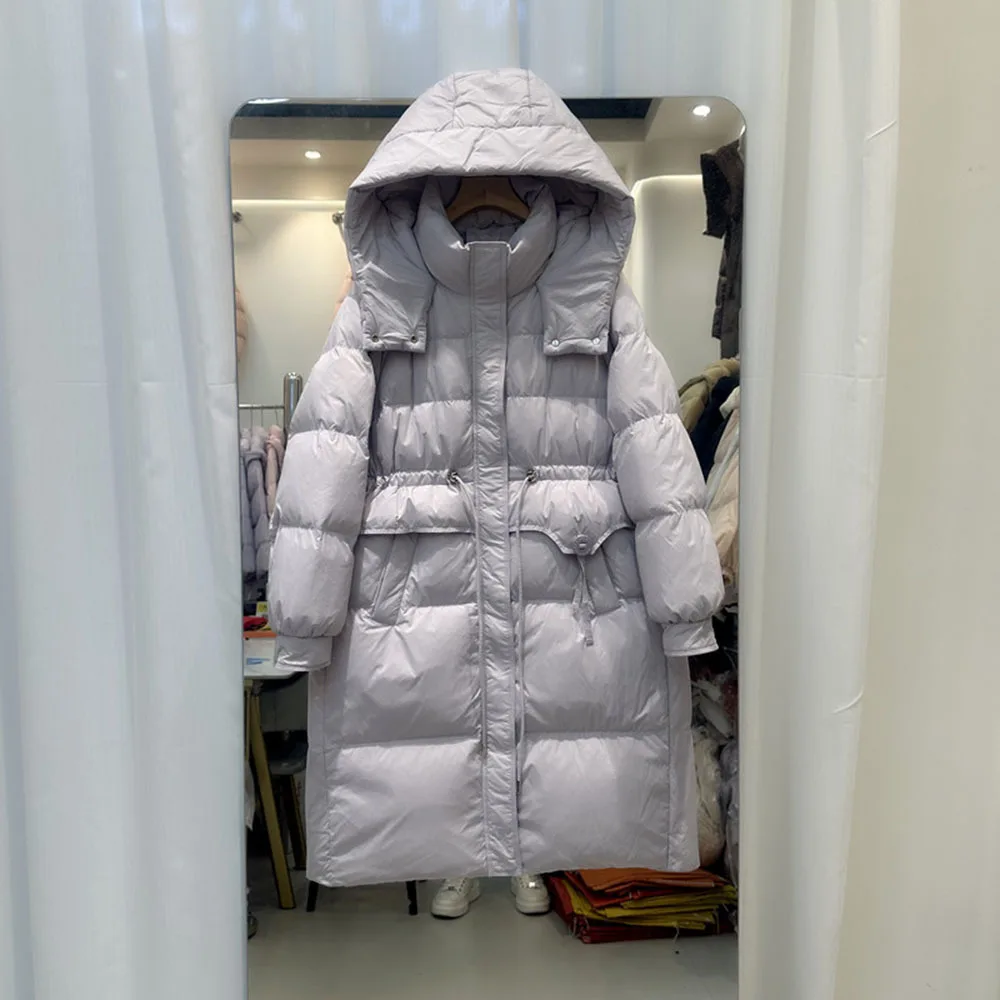 Quality Women Parka 90% White Duck Down Hooded Jacket Women 2024 Winter Puffer Coat Female Solid Outwear Thicken Long Overcoat