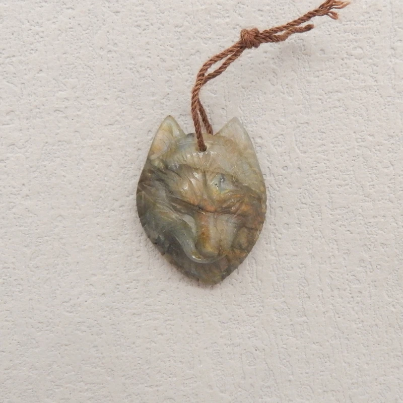 

Резной натуральный камень, лабрадорит, подвеска в виде головы волка, бусина 27x21x9 мм, 5,8 г, полудрагоценный ювелирный аксессуар для рукоделия