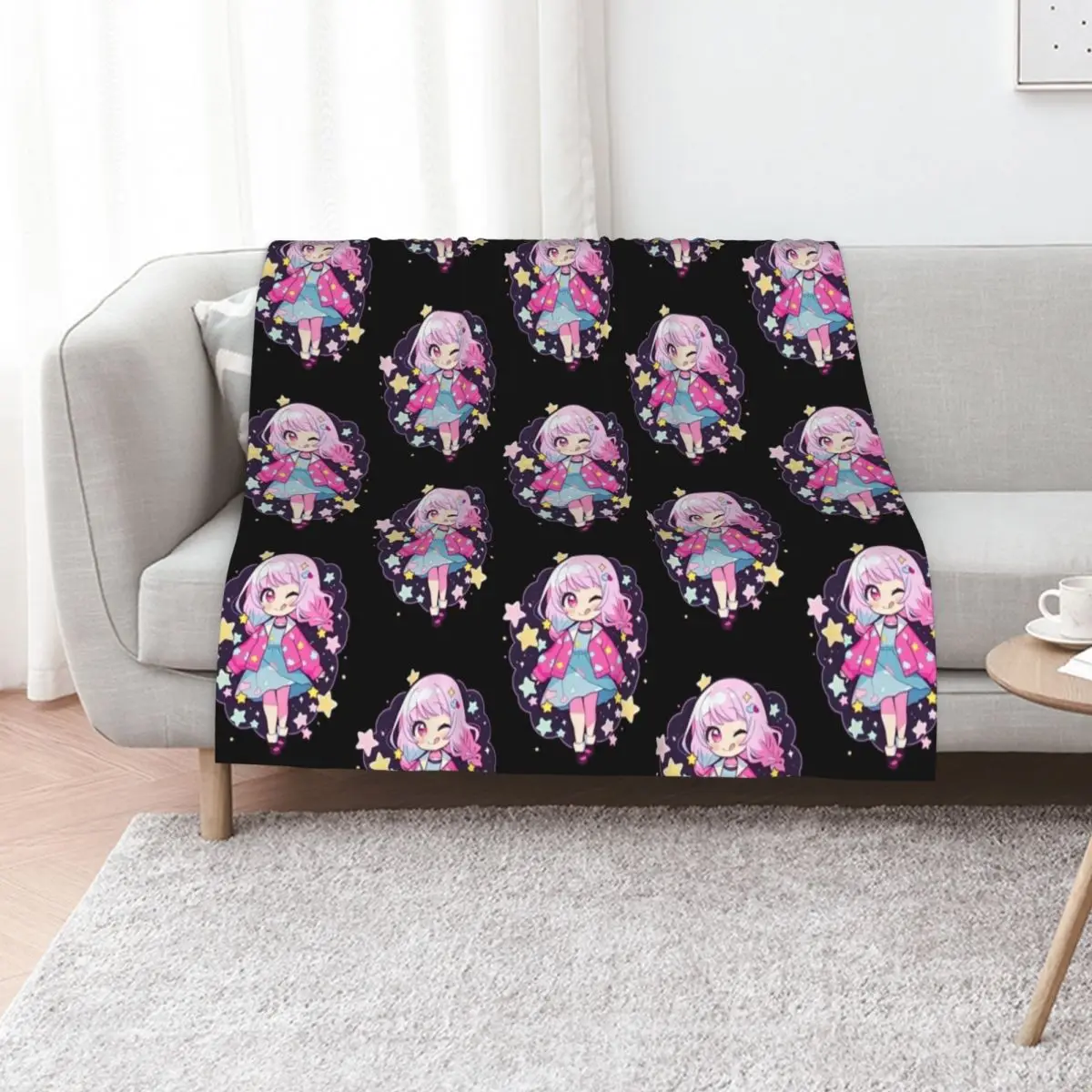 

Project Sekai Shirt Emu Otori Cute Stars Kawaii Chibi Throw Blanket Decorative Throw Hair Warm Plaid on the sofa Blankets