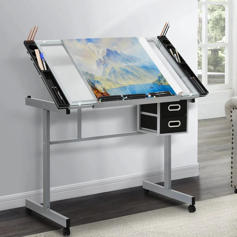 Drafting Table Artist's Desk for Painting, Calligraphy, and Design Height-Adjustable Workstation Multi-Angle Adjustment
