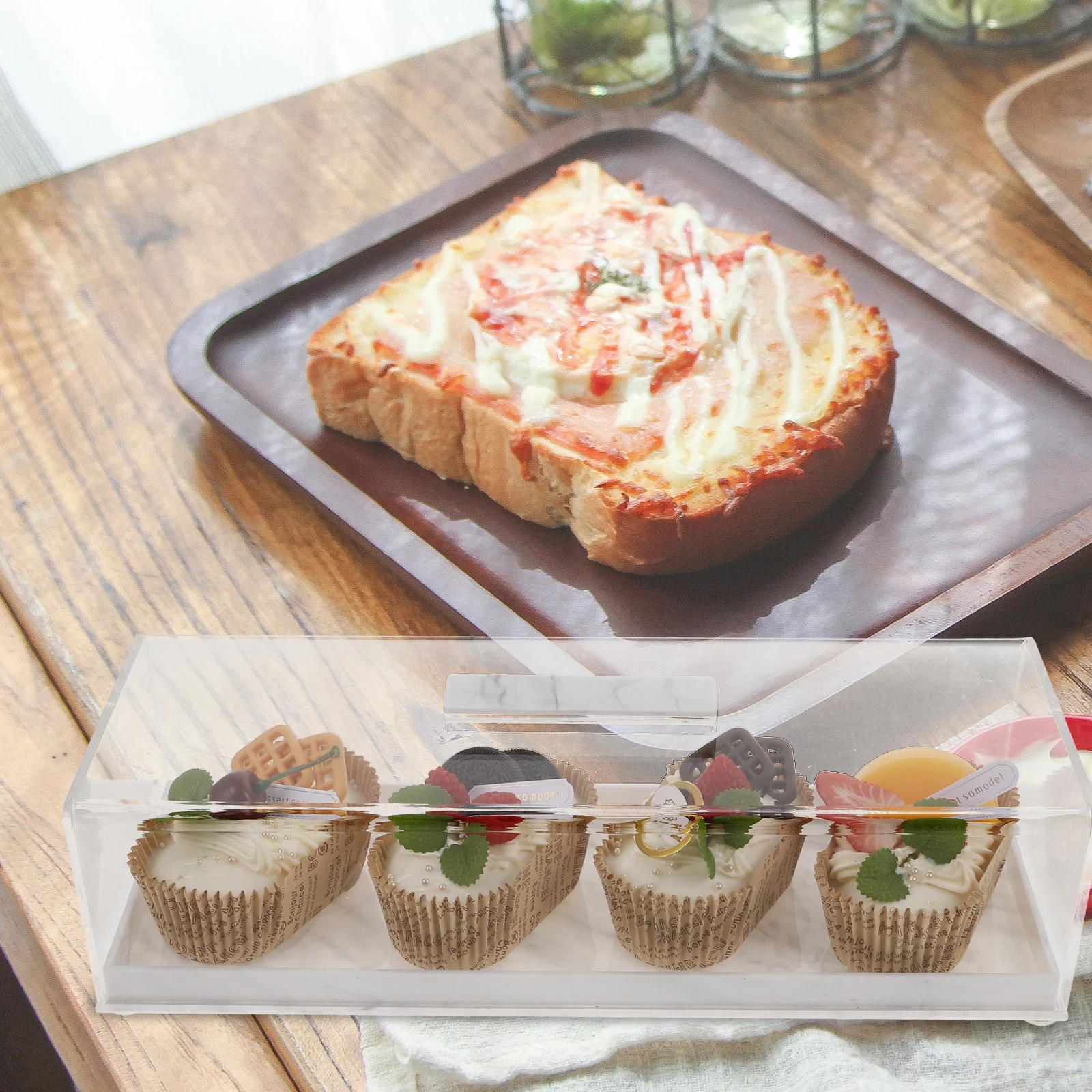 

Rectangular Cake Tray White Acrylic Clear Lid Dessert Serving Display Stand Pastry Cookie Platter Shatterproof Food Protector