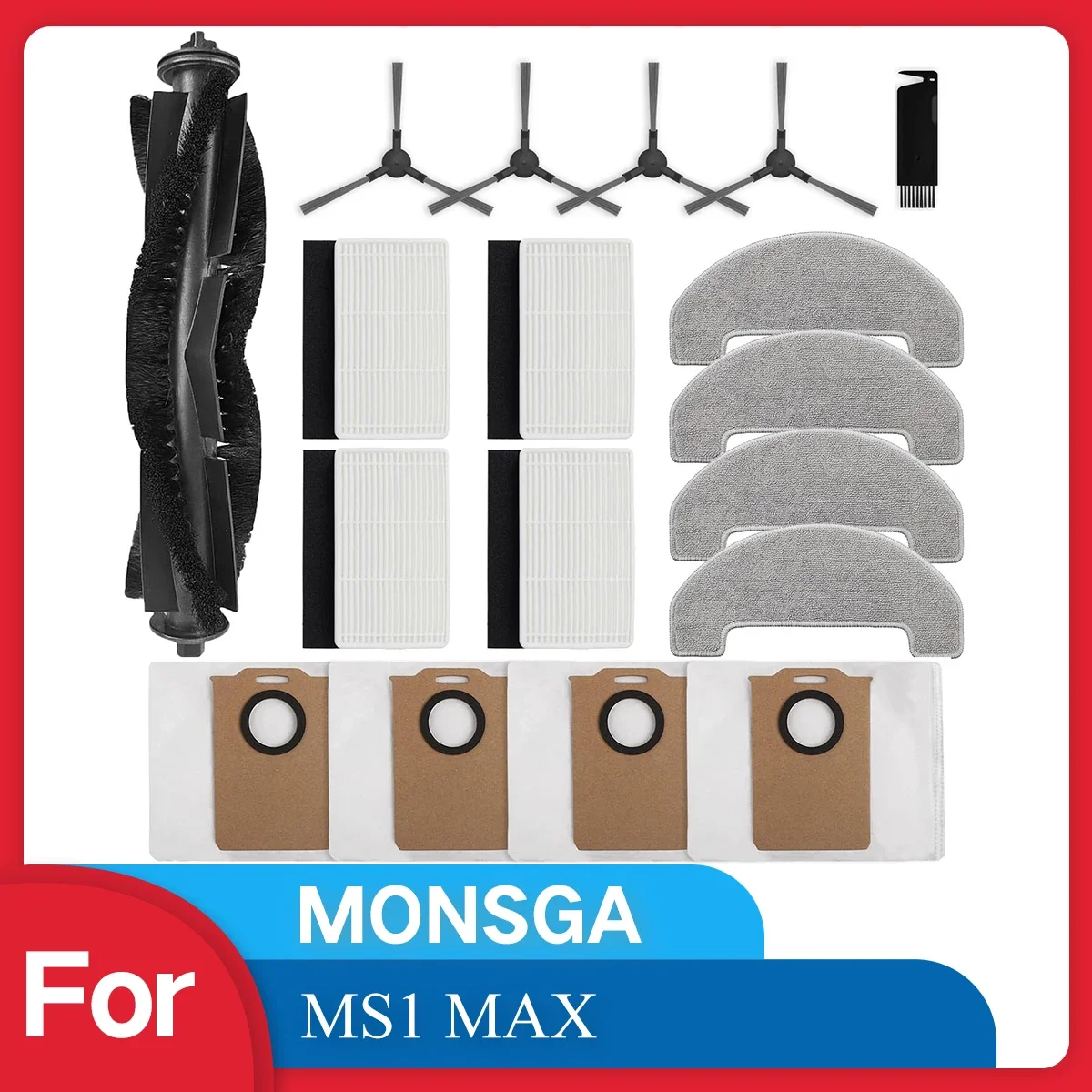 

MS1 MAX Replacement Parts for For MONSGA MS1 MAX Robotic Vacuum Cleaner Parts with Roller Brush HEAP MoP Dust Bags Side Brushes