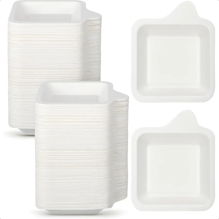 

300 Pcs Small Paper Plates Small Plates Paper Bulk White Square Dert Cake Party Snack Sugarcane Bagasse Fiber 4.41 x 5.24 Inch
