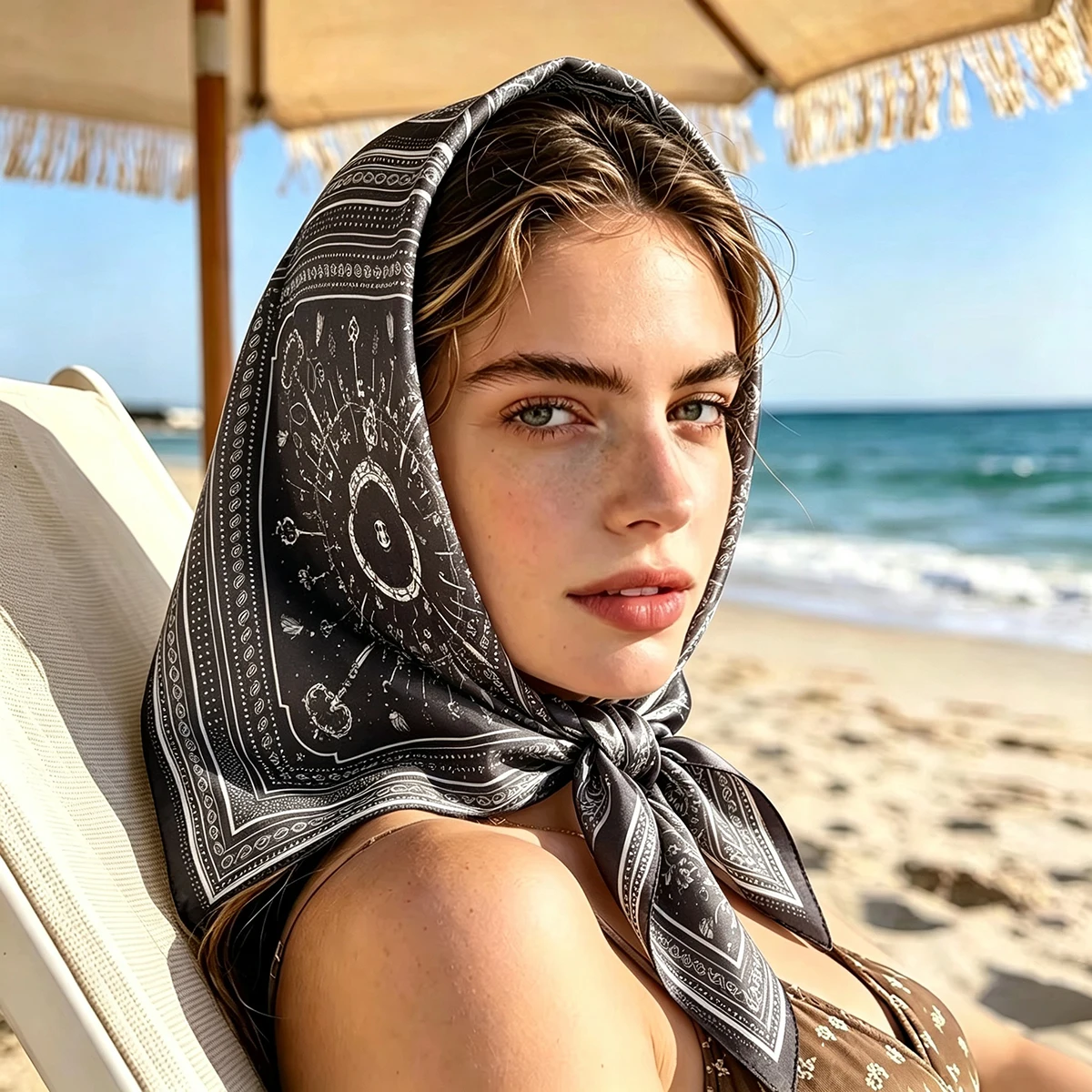 2026 Damen Mode Bandana Halstuch Paisley-Druck Taschentuch Hijab 68cm Weiches Luxus Damen Stirnband Halsbedeckung