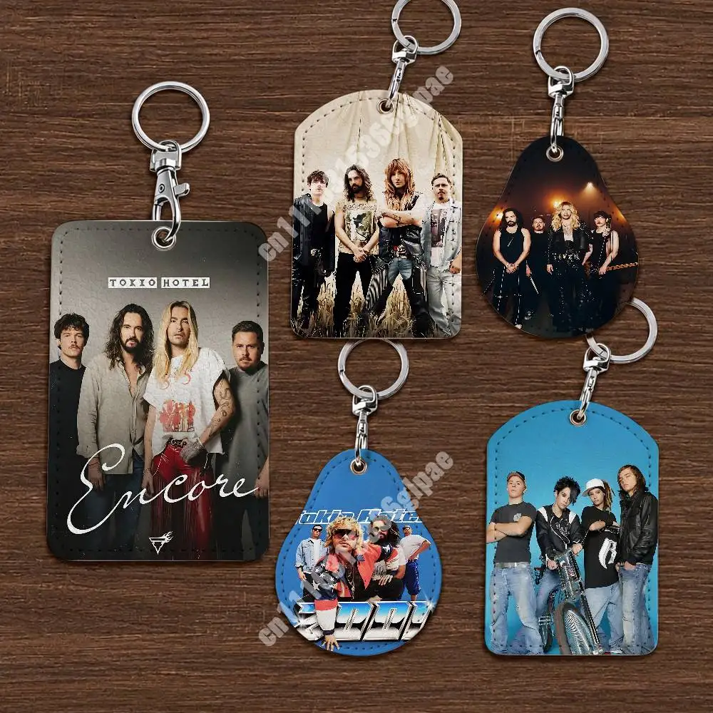 ENCORE T-Tokio H-Hotel Bill Tom K-Kaulitz Leather Keychain Card Holder for Airtag & Luggage Tags Casual Tracker Cover
