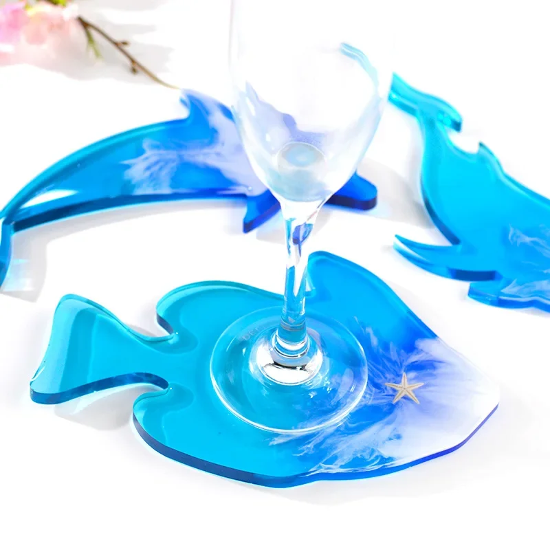 1Pcs/Set Silicone Mold Cup Pad Epoxy Resin Coaster Tea Tray Ocean Element Dolphin Octopus Shark Shape Home Decoration DIY Crafts