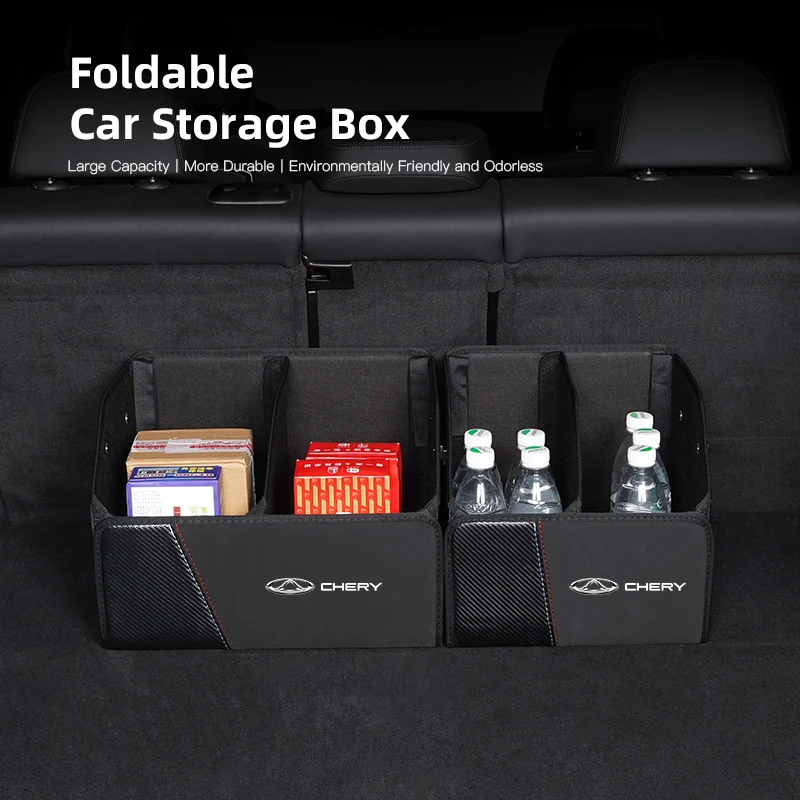 Car Carbon Fiber Storage Box Suede Trunk Foldable Organizer For Chery Tiggo 5 2 3 7 8 PRO 5X 3X QQ Fulwin Face Arrizo A1 A3 A5