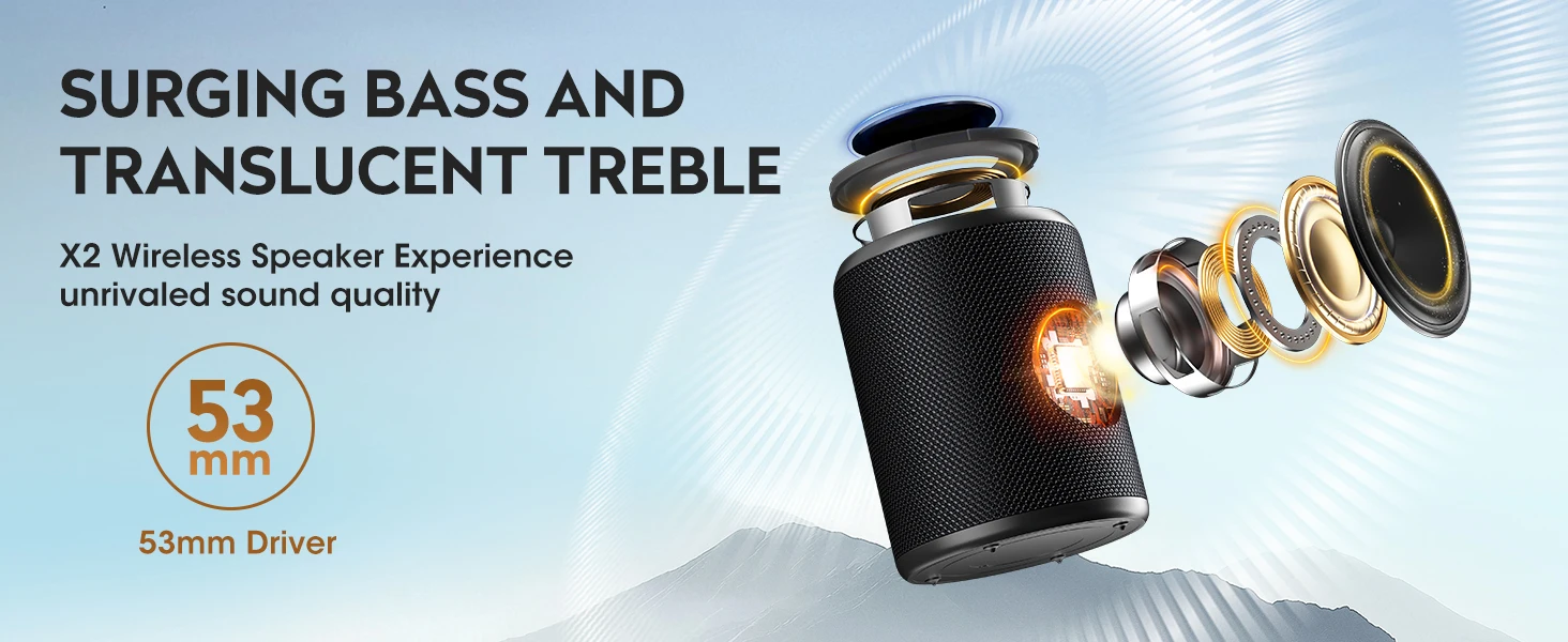 OHYAO X2 Mini Bluetooth-Lautsprecher mit Lauterer Tonlage & Verbessertem Bass IPX7 Wasserdicht Kabelloser Bluetooth 5.3 Tragbarer Musikplayer – Detail 3
