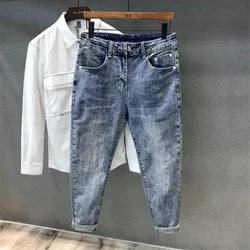 Harajuku moda stile coreano comodi pantaloni jeans da uomo Denim Cowboy lavato blu chiaro Designer di lusso pantaloni Boyfriend