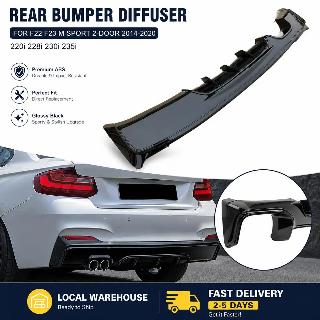 Glänzend schwarzer Heckdiffusor für BMW F22 F23 M Sport 220i 228i 230i 235i 2-Türer 2014-2020, einseitig, mit Doppelauslass, Tuning-Karosserie-Kit