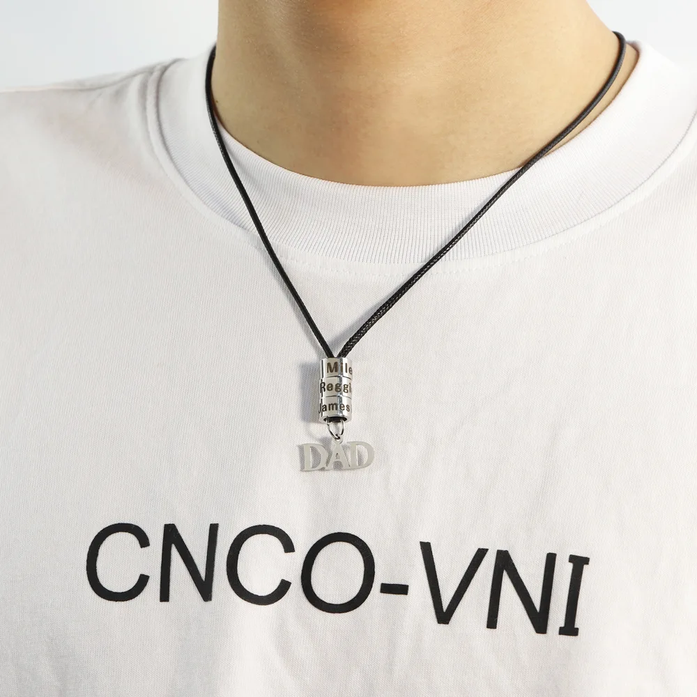 Personalized Stainless Steel Multilayer Beads DAD Leather Necklaces Custom 10 Names Inverted T Beaded Pendants Father's Day Gift