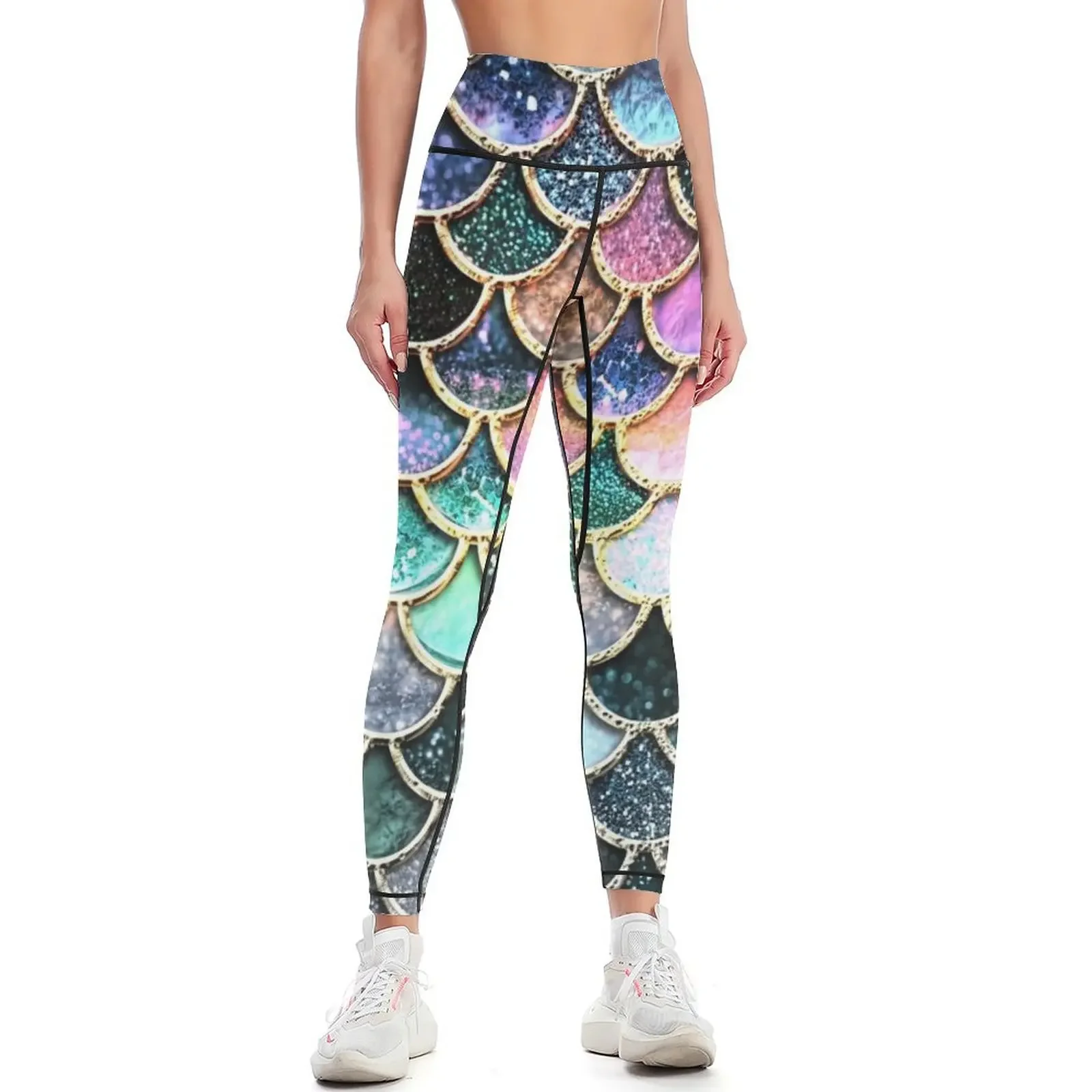

Silver and Metal Sparkle Faux Glitter Mermaid Scales Leggings for physical push up fitness Womens Leggings