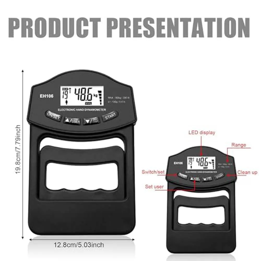 Grip Strength Tester 396Lbs/180Kg Grip Strength Meter Digital Hand Dynamometer USB LCD Screen Hand Grip for Power Training Sport