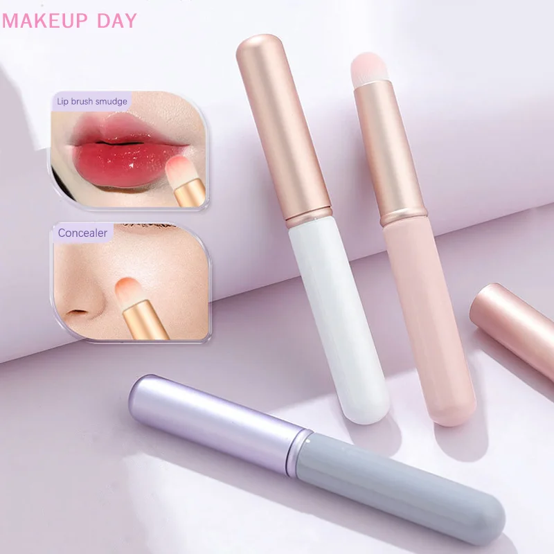 Portable Round Head Mini Lip Brush Carry Lid Lipstick Brush Concealer Brush Girl Lip Gloss Smudge Makeup Brush