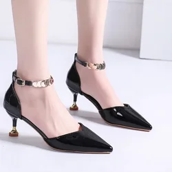 2023  Women Fashion Sweet  Pointed Toe Buckles  Strap Stiletto Heels Lady Cool Red Party Heel Shoes  White Heels