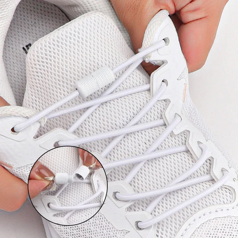 Round Metal Capsules Lock Shoelaces Elastic No Tie Shoelaces For Sneakers Rubber Band Lazy Shoe Laces Shoes Accessories 1 Pair